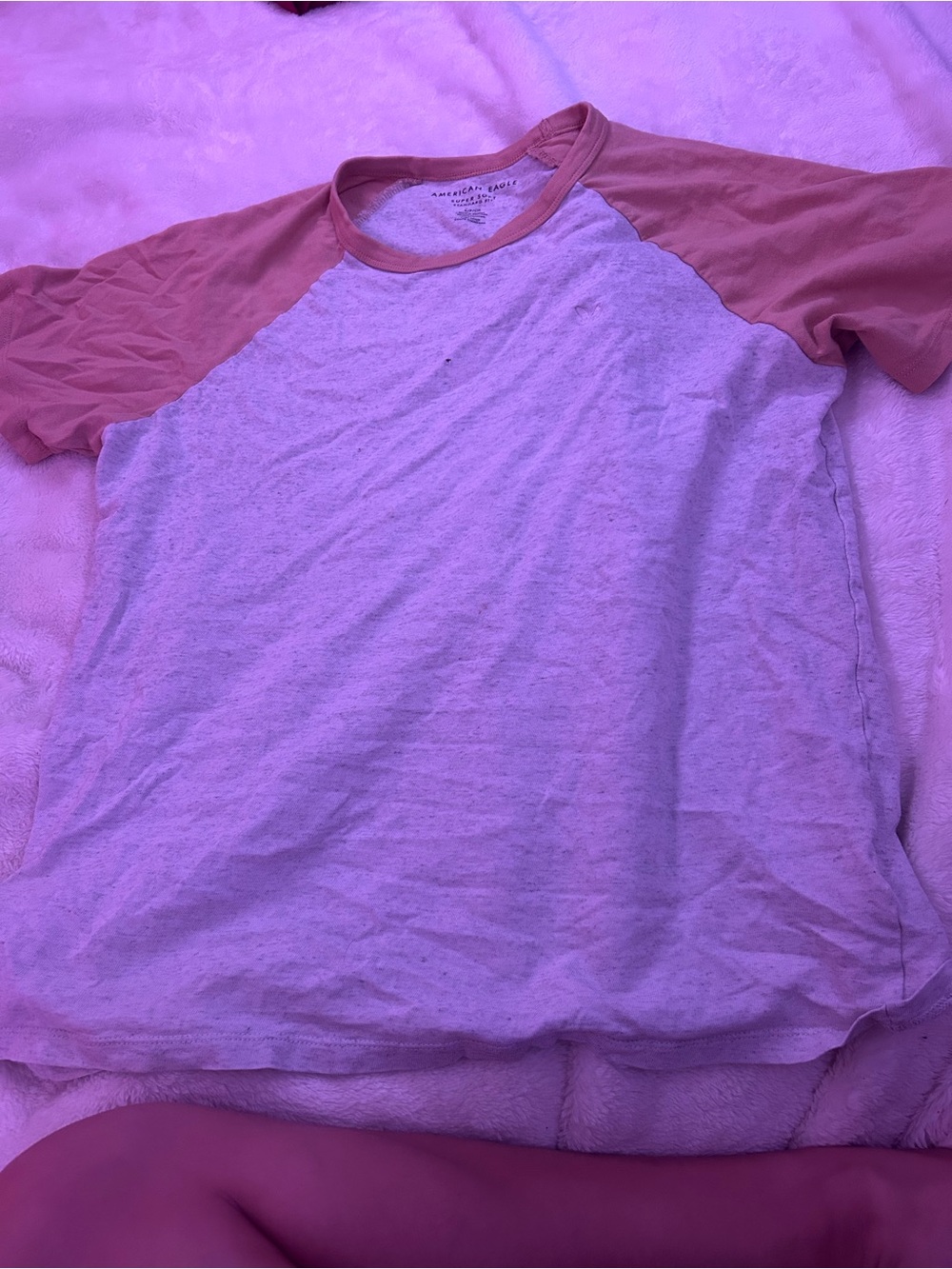 American Eagle Two-Tone Raglan Tee - White Body with yellowish orange Sleeves